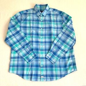 Vineyard Vines XL Classic Fit Murray Shirt Blue Green Plaid Cotton Button Up